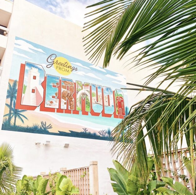 A mural on the side of a building that showcases bermuda.